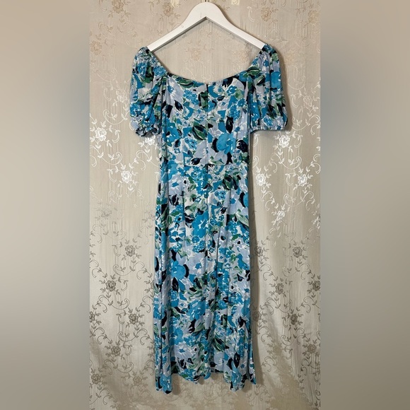 LOFT Outlet Blue Floral Puff-Sleeve Midi Dress Women’s Size 8P (Petite) - Picture 9 of 9
